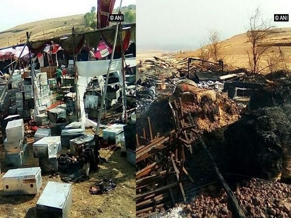 The set of Padmavati in Kolhapur before and after it was set on fire. (ANI)